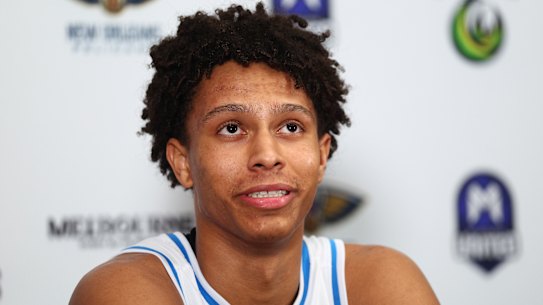 Melbourne United’s Dash Daniels speaking to media post game.