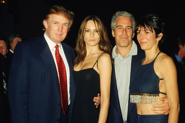 Jeffrey Epstein and Ghislaine Maxwell with Donald Trump and his future wife Melania Knauss at Trump’s Mar-a-Lago club in Palm Beach, Florida in 2000.