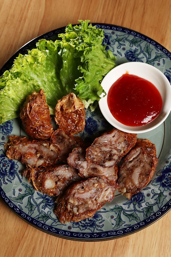 Loh bak (fried pork roll).