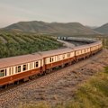 The long and luxurious train, all 450 metres of it, with two locomotives to move the 15 cars.