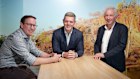 From left: Abra Mining chief financial officer Brendan Shalder and chief executive Matt Hine with Taurus’ Craig McGowan in Perth last week.