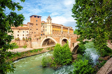 Tiber Island and Fabricius Bridge on the river Tiber.
