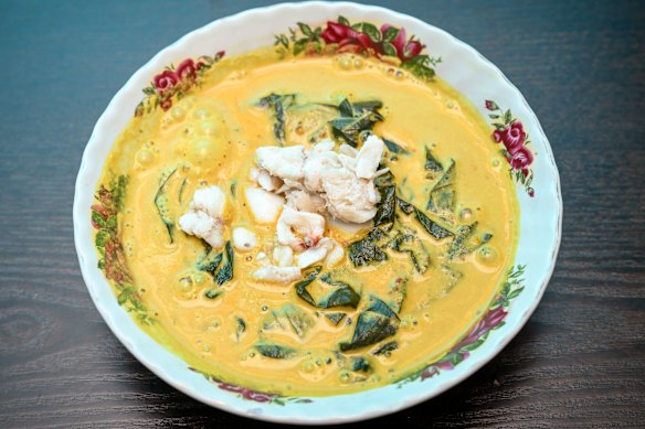Yellow curry with sweet picked crab meat.