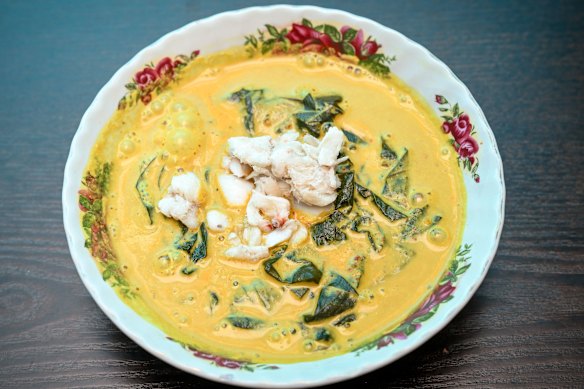 Yellow curry with sweet picked crab meat.