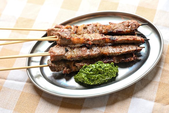 Sicilian lamb skewers are three bucks a stick.