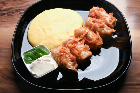 Cabbage rolls come with mashed potato or polenta.