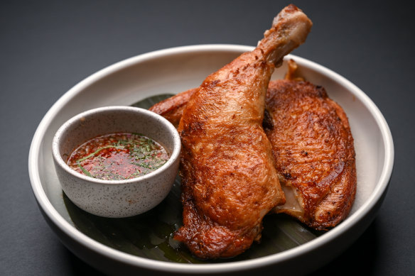 Roast chicken with jaew (Thai chilli dipping sauce).