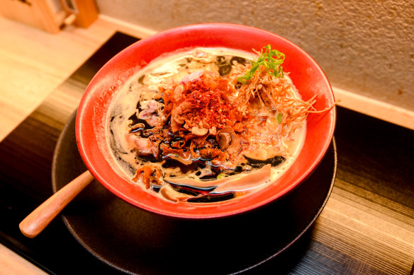 The garlic knockout ramen at Mensho Tokyo Ramen. 