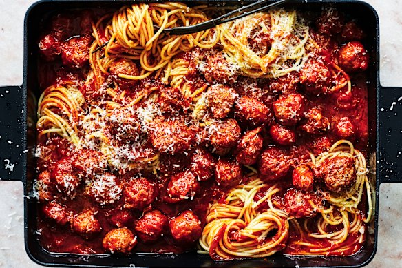 Adam Liaw’s mixed meatball spaghetti.