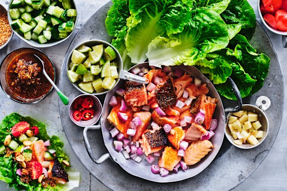 Salmon and lettuce miang.