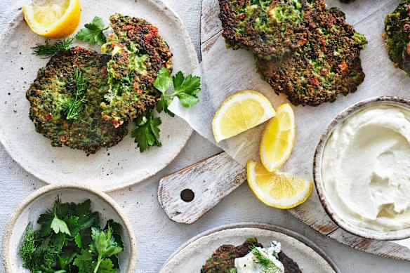 Danielle Alvarez’s green pea and spinach fritters.