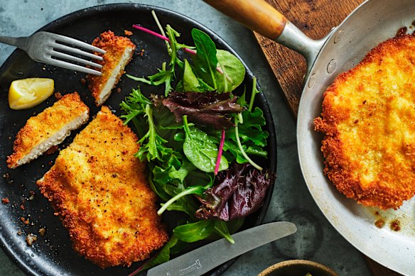 Golden, crunchy chicken cotoletta needs little more than lemon juice and fresh salad greens for company.