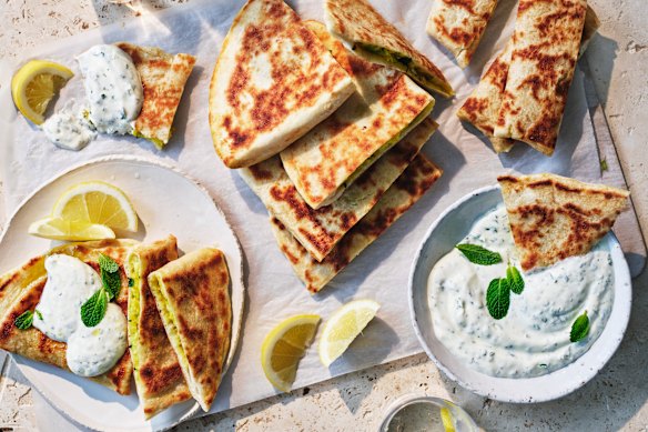 Julia Busuttil Nishimura’s stuffed flatbreads with minted yoghurt.  