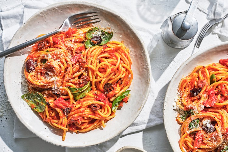 Sundried tomato and olive spaghetti.