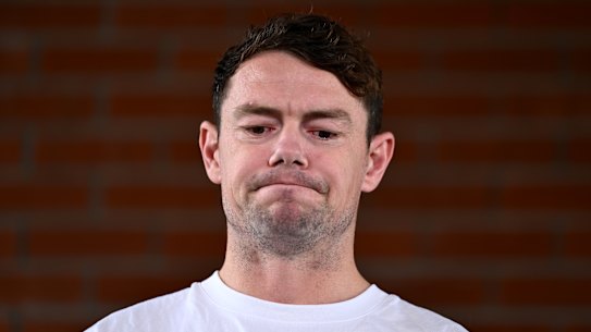 Lachie Neale as he spoke to the media about his decision to step down from the Lions co-captaincy.