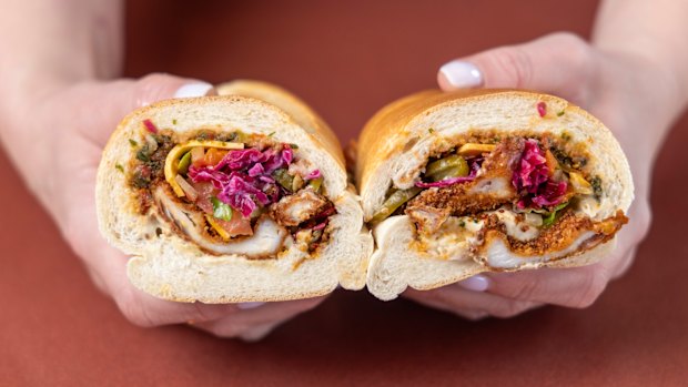 Chicken schnitzel sandwich.