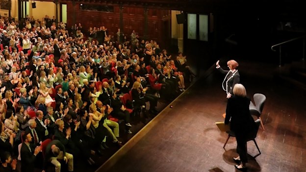 Julia Gillard on stage at a UNSW Centre for Ideas Q&A session at Sydney’s Town Hall in May.