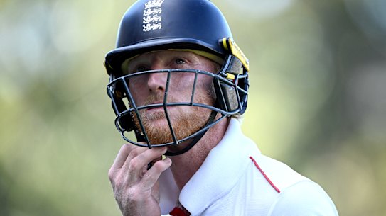 Ben Stokes walks off after Nathan Lyon’s stunning delivery.