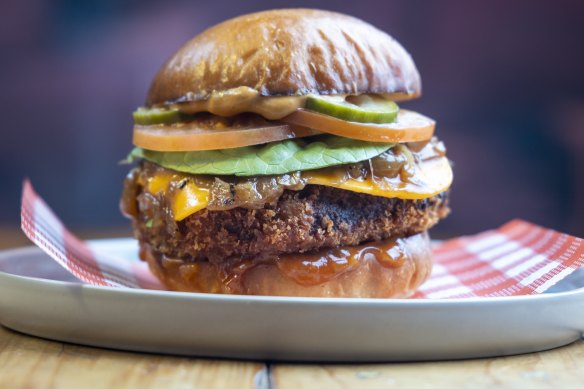 The Marley vegan burger with house-made lentil, mushroom and oat patty and bun.