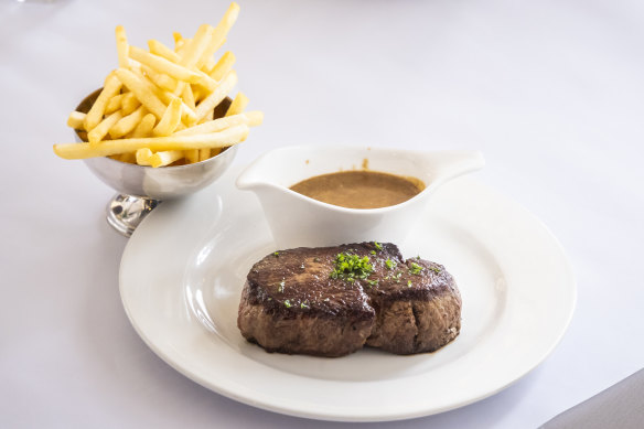 Steak frites at Ouest France Bistro