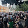 The union said its rally outside parliament on the day of the state budget was unexpectedly large.
