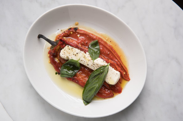 Roasted bullhorn peppers at Agostino.