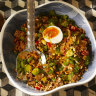 Rosheen Kaul’s crispy rice salad with sambal peanut sauce.