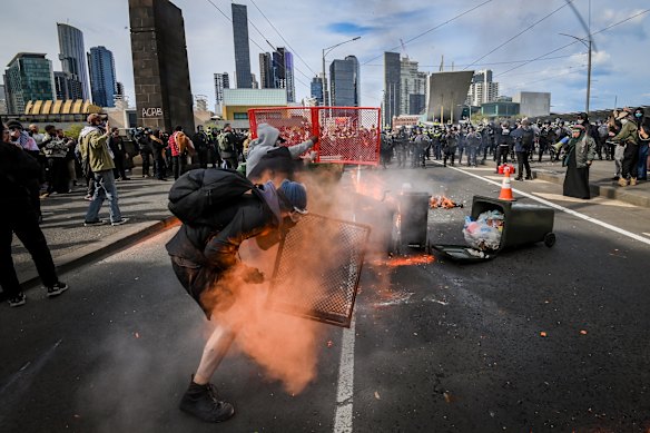 Protesters are targerted with rubber bullets.