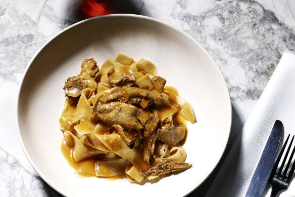 Tipo 00’s signature pappardelle with duck ragout and porcini mushrooms. 