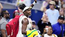 Venus Williams waves goodbye to the New York crowd.