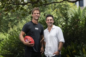 Matt de Boer with Ed Cowan. Athletic Ventures now boasts more than 100 athlete investors, including Australian of the Year and tennis player Dylan Alcott, and Australian cricket captain Pat Cummins. 
