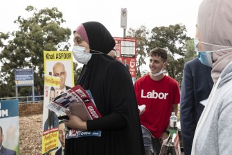 Voters at a polling station in Greenacre on Saturday.