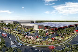 Renders of the Australia Post warehouse being constructed at the Goodman Group and Brickworks Oakdale West Industrial Estate in Sydney’s west.