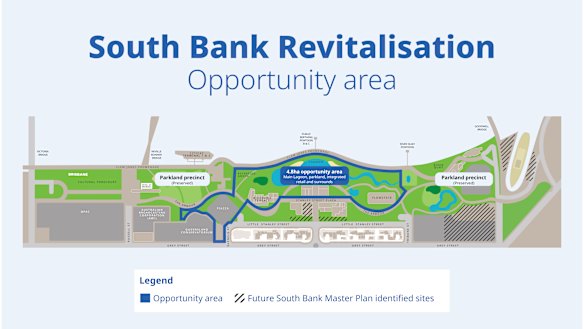 The area of South Bank identified for redevelopment.