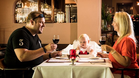Steve Molloy, pictured with his wife Alexandra and their daughter Stella, said he seeks out child-friendly places to go out at night: "That means, of course, we have fewer late nights."