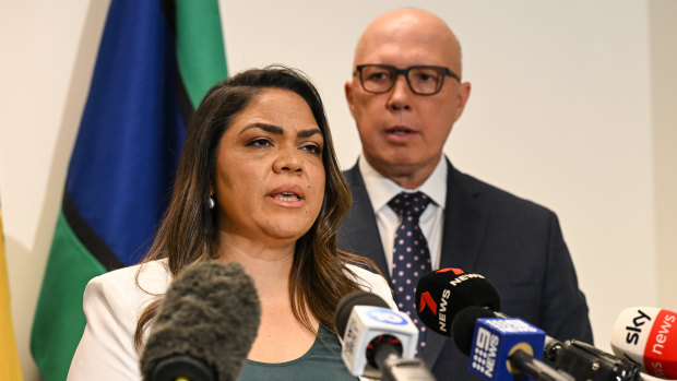 Opposition Indigenous affairs spokeswoman Jacinta Nampijinpa Price and Opposition Leader Peter Dutton.