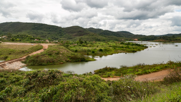 Only ruins are left of the now flooded and green Bento Rodrigues. 