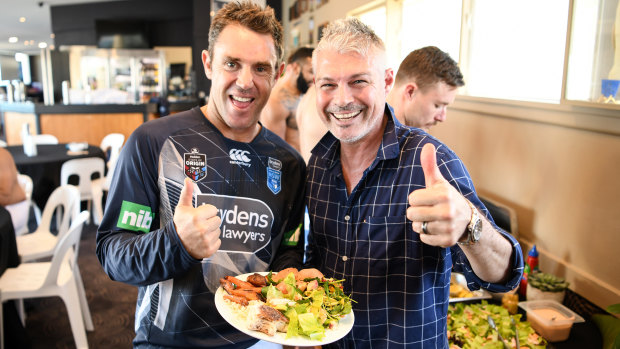 Loading up: NSW coach Brad Fittler gives the thumbs up to Bull's handiwork. 