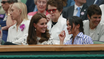 The Duchess of Cambridge and Duchess of Sussex at Wimbledon in July.