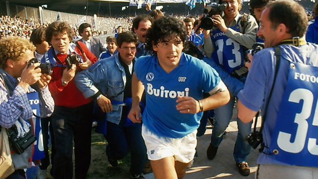 Diego Maradona entering the San Paolo stadium. Director Asif Kapadia's film about Maradona is now in cinemas.
