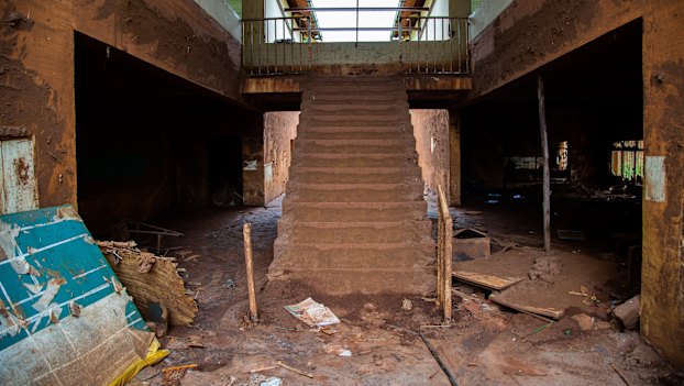 Flood lines: the senior school at Paracatu de Baixo, downstream from the BHP-owned Samarco Fundao Dam, was engulfed in mud up to the second storey.