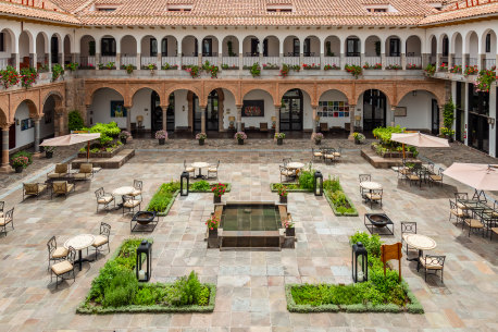 The spectacular courtyard of the Marriott El Convento Cusco Peru.