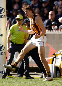 Calsher Dear kicked three goals in the Hawks’ win over Carlton.