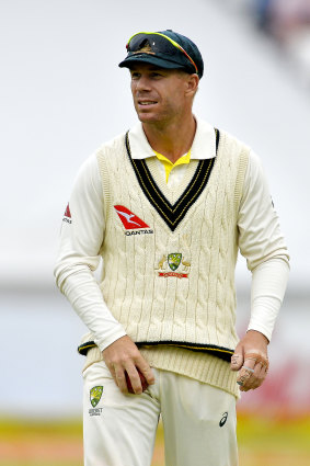 David Warner with the ball in Cape Town in 2018 as the ball-tampering storm is about to explode.