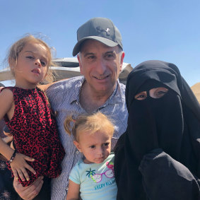Sydney man Kamalle Dabboussy with his granddaughters and daughter Mariam, who were repatriated from a refugee camp in Syria last week.