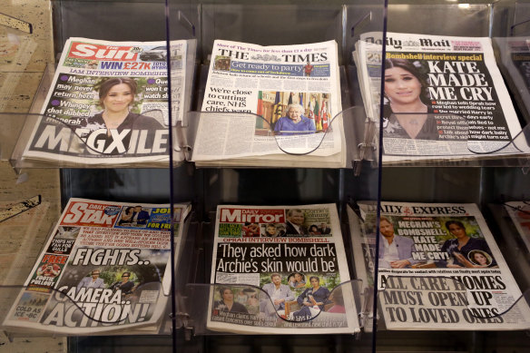 Newspapers outside a store in London following the Oprah Winfrey interview.