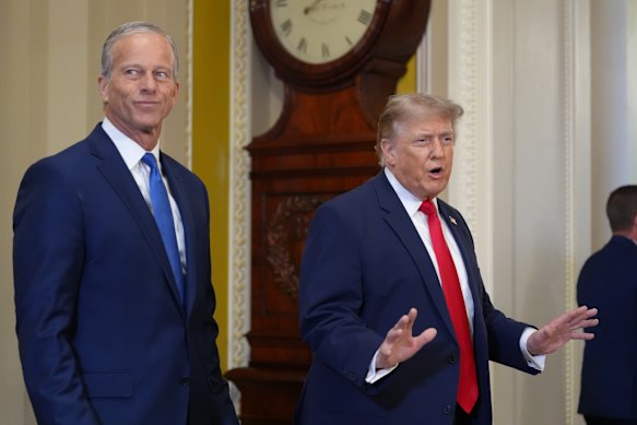 The Senate’s majority leader John Thune (left) is among the Republicans urging Trump to limit diesel exports.