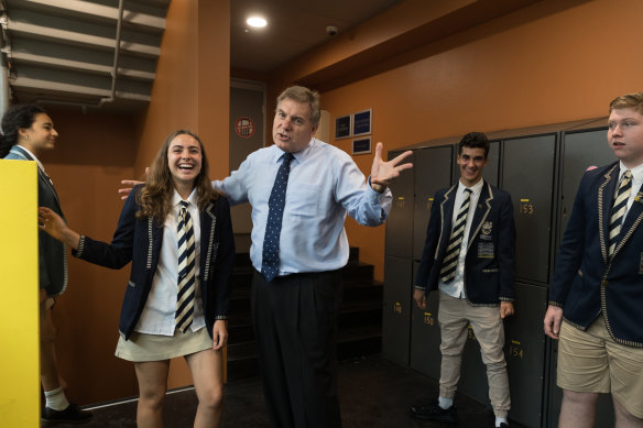 Principal Dave Pitcairn with students at Reddam House in Bondi.