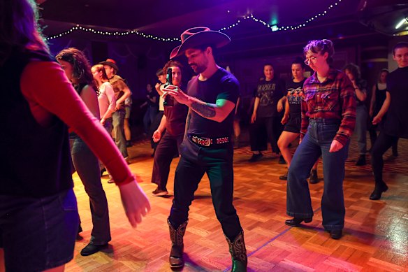 Line-dancing class at the Saddle Club in Brunswick.