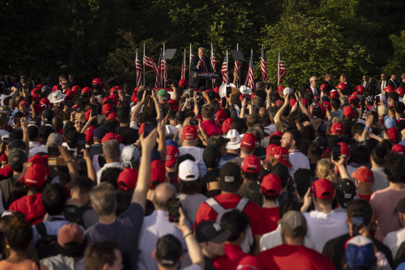 Republican presidential candidate former President Donald Trump speaks during a campaign rally in New York on Thursday.